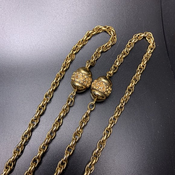 Extra Long Acorn Look Station Necklace Gold Tone 56 Inch Classic Vintage - Picture 4 of 7